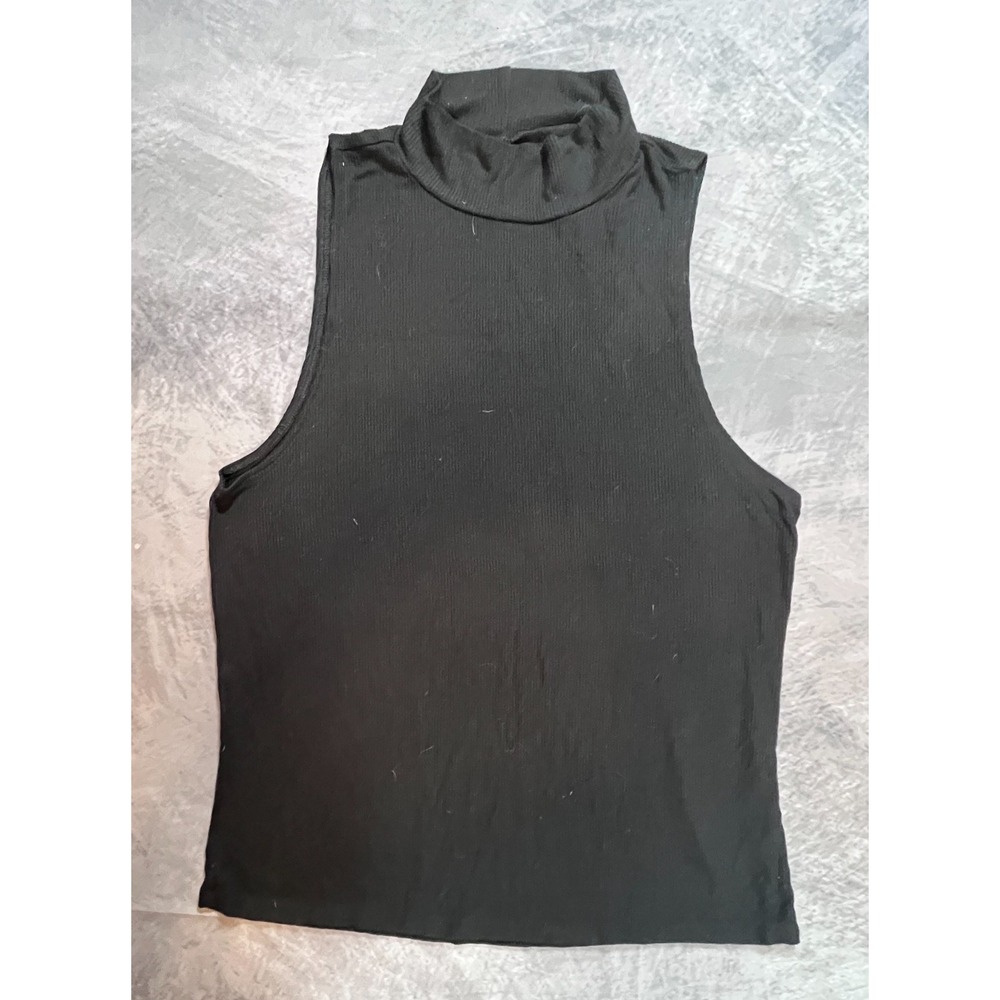 American Eagle Soft & Sexy Tank Top Womens M Black Ribbed Turtleneck Sleeveless